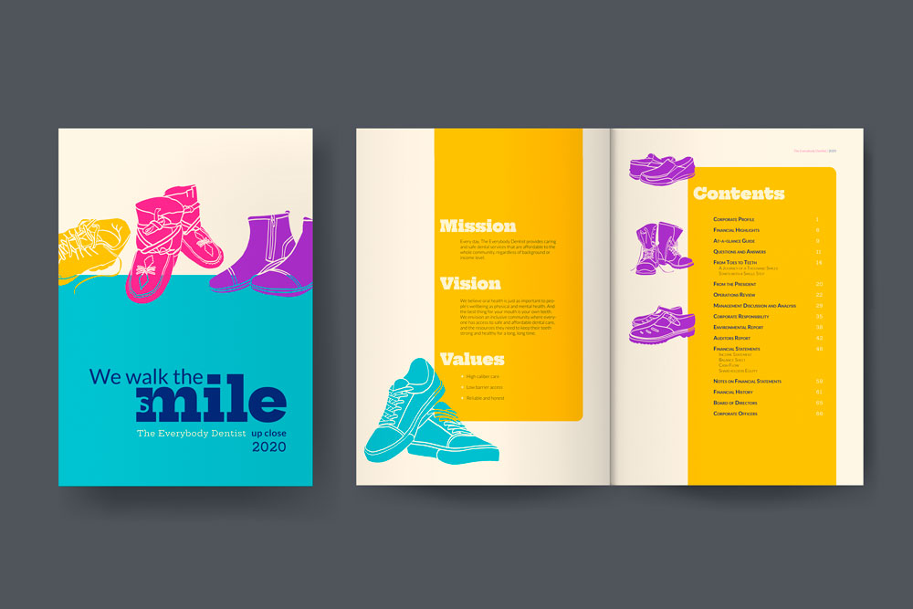 Everybody dentist annual report cover and table of contents