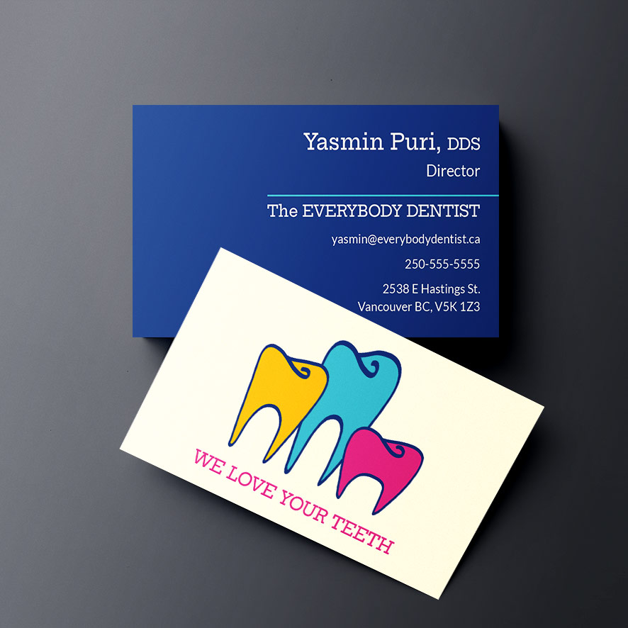 The Everybody Dentist business card front and back.