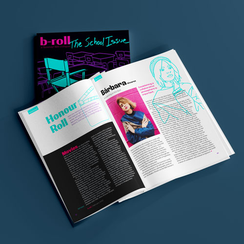 b-roll magazine open to feature story.